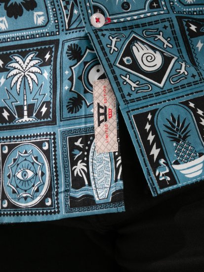 D555 Hawkins Printed Cuban Collar Resort Short Sleeve Shirt Teal - Camicie - Camicie Taglie Forti Uomo