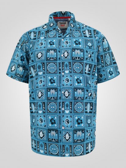 D555 Hawkins Printed Cuban Collar Resort Short Sleeve Shirt Teal - Camicie - Camicie Taglie Forti Uomo