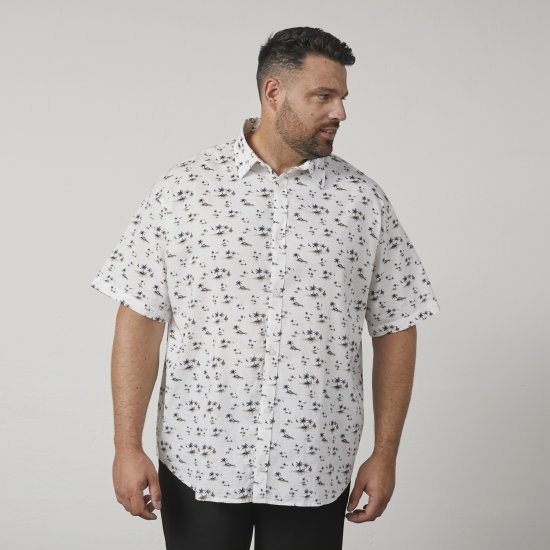 North Latitude 61111 Camicia in Lino Stampata Manica Corta Bianco - Camicie - Camicie Taglie Forti Uomo