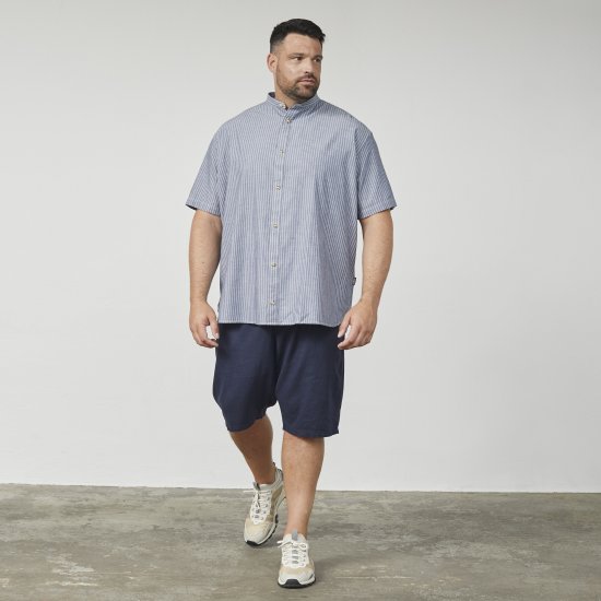 North Latitude 61164 Camicia a Righe con Collo alla Coreana Grigio - Camicie - Camicie Taglie Forti Uomo