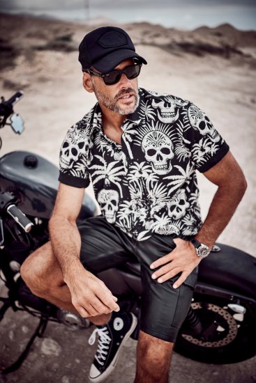 JP1880 Skull Pattern Jersey Short Sleeve Shirt Black - Camicie - Camicie Taglie Forti Uomo