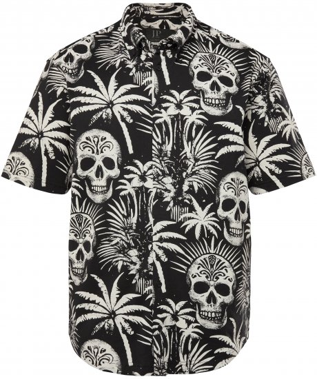 JP1880 Skull Pattern Jersey Short Sleeve Shirt Black - Camicie - Camicie Taglie Forti Uomo