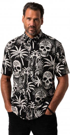 JP1880 Skull Pattern Jersey Short Sleeve Shirt Black - Camicie - Camicie Taglie Forti Uomo