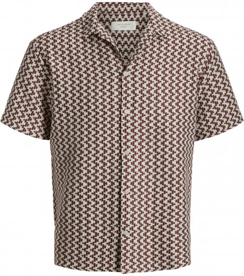 Jack & Jones Montauk Crochet Short Sleeve Shirt Dark Red - Camicie a maniche corte - Camicie Uomo Maniche Corte Taglie Forti