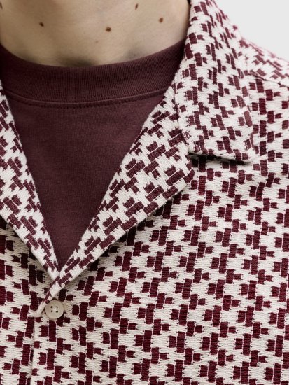 Jack & Jones Montauk Crochet Short Sleeve Shirt Dark Red - Camicie a maniche corte - Camicie Uomo Maniche Corte Taglie Forti