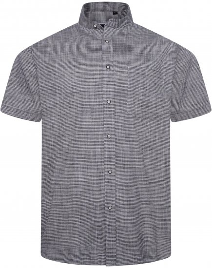 Kam Jeans 6334 Striped Grandad Short Sleeve Shirt Charcoal - Camicie - Camicie Taglie Forti Uomo