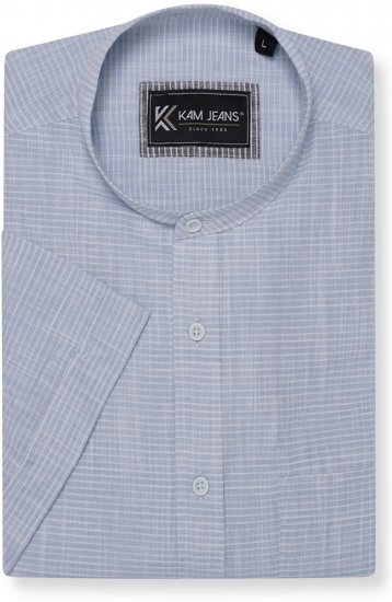 Kam Jeans 6334 Striped Grandad Short Sleeve Shirt Blue - Camicie - Camicie Taglie Forti Uomo