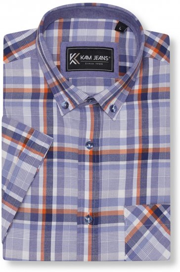 Kam Jeans 6339 Checked Short Sleeve Shirt Blue - Camicie - Camicie Taglie Forti Uomo