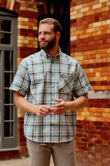 Kam Jeans 6339 Checked Short Sleeve Shirt Mineral Blue - Camicie - Camicie Taglie Forti Uomo