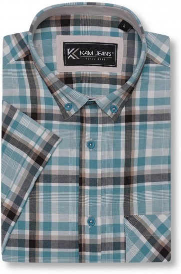 Kam Jeans 6339 Checked Short Sleeve Shirt Mineral Blue - Camicie - Camicie Taglie Forti Uomo