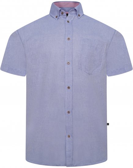 Kam Jeans 6340 Linen Mix Short Sleeve Shirt Blue - Camicie - Camicie Taglie Forti Uomo