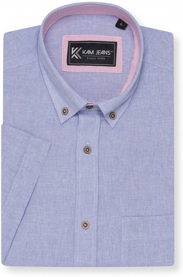 Kam Jeans 6340 Linen Mix Short Sleeve Shirt Blue - Camicie - Camicie Taglie Forti Uomo