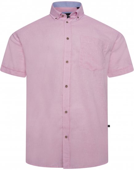 Kam Jeans 6340 Linen Mix Short Sleeve Shirt Pink - Camicie - Camicie Taglie Forti Uomo