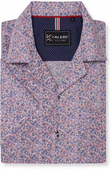 Kam Jeans 6343 Hawaiian Collar Floral Short Sleeve Shirt Navy - Camicie - Camicie Taglie Forti Uomo