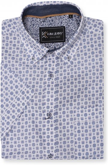 Kam Jeans 6345 Jewel Pattern Short Sleeve Shirt Blue - Camicie - Camicie Taglie Forti Uomo