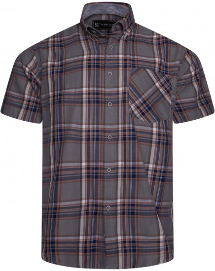 Kam Jeans 6350 Casual Checked Short Sleeve Shirt Grey - Camicie - Camicie Taglie Forti Uomo