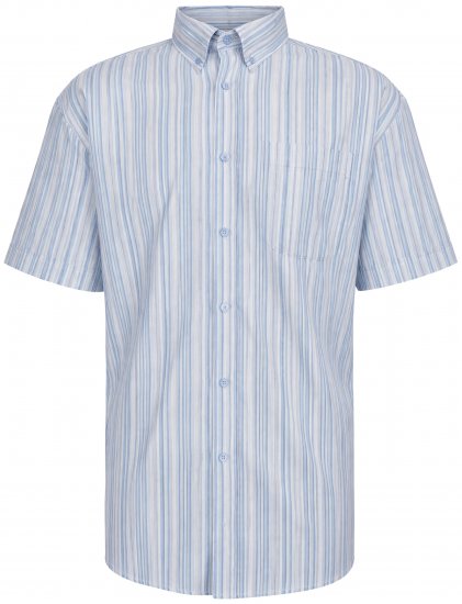 Kam Jeans 6373 Casual Striped Short Sleeve Shirt Blue - Camicie - Camicie Taglie Forti Uomo