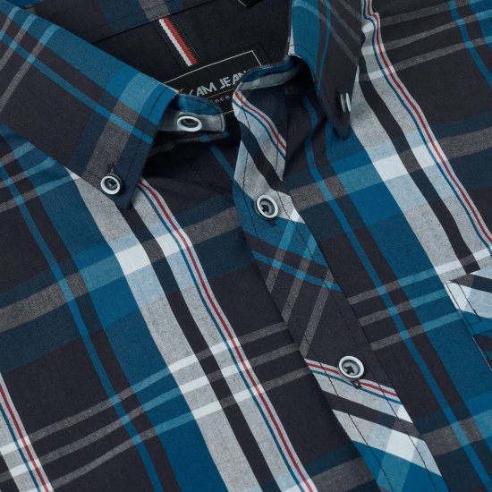 Kam Jeans 6380 Casual Checked Short Sleeve Shirt Navy - Camicie a maniche corte - Camicie Uomo Maniche Corte Taglie Forti