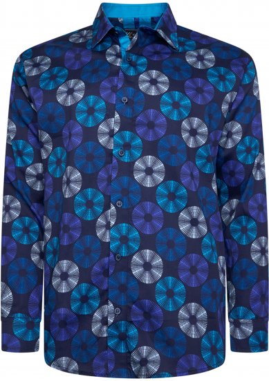 Kam Jeans 6071 Record Print Long Sleeve Shirt Navy - Camicie - Camicie Taglie Forti Uomo