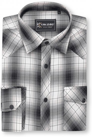 Kam Jeans 6352 Western Twin Pocket Long Sleeve Shirt Charcoal - Camicie - Camicie Taglie Forti Uomo