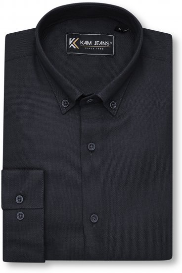Kam Jeans 6357 Dobby Weave Shirt Black - Camicie - Camicie Taglie Forti Uomo