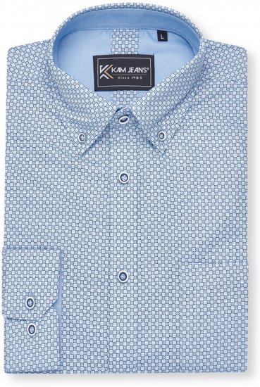 Kam Jeans 6361 All Over Geo Print Long Sleeve Shirt Sky Blue - Camicie - Camicie Taglie Forti Uomo