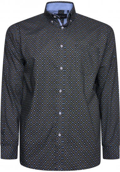 Kam Jeans 6362 All Over Eye Print Long Sleeve Navy - Camicie - Camicie Taglie Forti Uomo