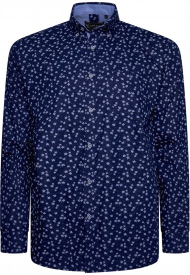 Kam Jeans 6364 All Over Floral Print Long Sleeve Shirt Navy - Camicie - Camicie Taglie Forti Uomo