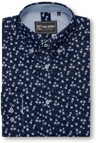 Kam Jeans 6364 All Over Floral Print Long Sleeve Shirt Navy - Camicie - Camicie Taglie Forti Uomo