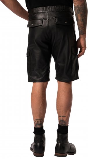 JP1880 Leather Shorts Cargo Pockets Lamb Nappa Leather Black - Shorts - Pantaloncini Uomo Taglie Forti