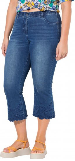 Ulla Popken Cropped Flared Eyelet Jeans Denim Blue - Jeans & Pantaloni Donna Taglie Comode – Plus Size - Jeans e Pantaloni Donna, EU 42-70