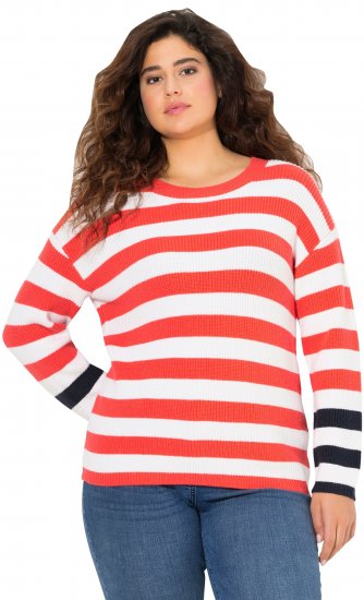 Ulla Popken Mixed Stripe Long Sleeve Sweater Hibiscus Red - Felpe & felpe con cappuccio - 