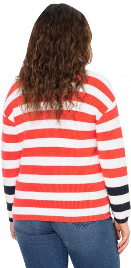 Ulla Popken Mixed Stripe Long Sleeve Sweater Hibiscus Red - Felpe & felpe con cappuccio - 