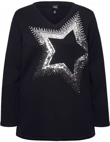 Ulla Popken Sequined Star Rolled Edge Sweater Black - Felpe & felpe con cappuccio - Felpe, Hoodie e Maglieria Calda