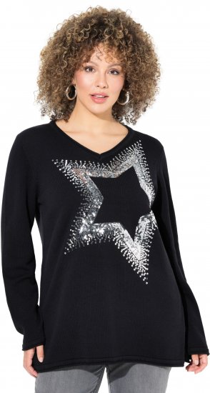Ulla Popken Sequined Star Rolled Edge Sweater Black - Felpe & felpe con cappuccio - Felpe, Hoodie e Maglieria Calda