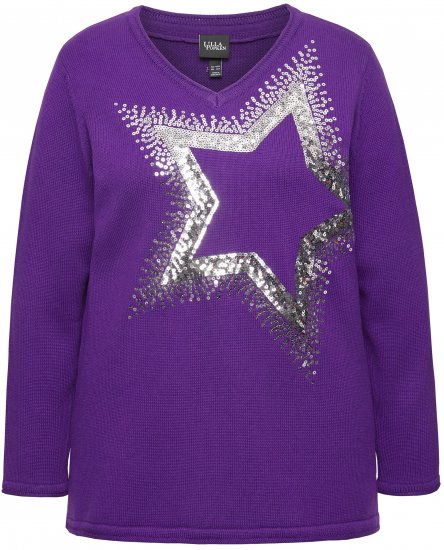 Ulla Popken Sequined Star Rolled Edge Sweater Dark Purple - Felpe & felpe con cappuccio - 