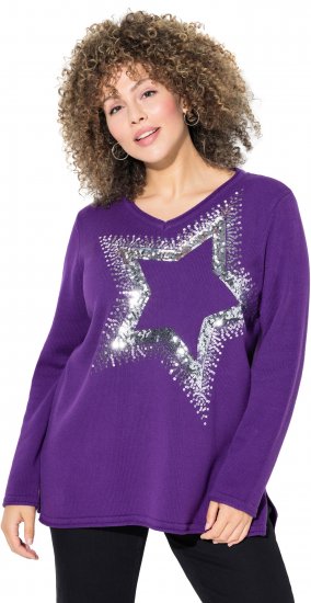 Ulla Popken Sequined Star Rolled Edge Sweater Dark Purple - Felpe & felpe con cappuccio - 
