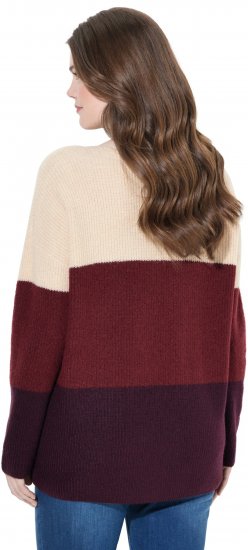 Ulla Popken Cable Knit Block Stripe V-Neck Sweater Dark Ruby - Felpe & felpe con cappuccio - 