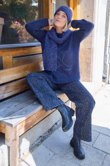 Ulla Popken Textured Glitter Embroidery Oversized Sweater Ink Blue - Felpe & felpe con cappuccio - 