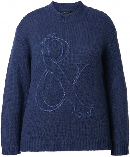 Ulla Popken Textured Glitter Embroidery Oversized Sweater Ink Blue - Felpe & felpe con cappuccio - 