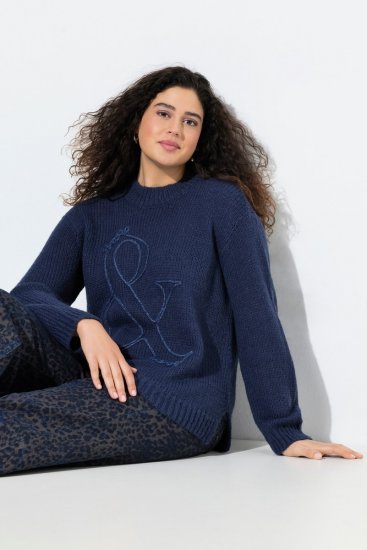 Ulla Popken Textured Glitter Embroidery Oversized Sweater Ink Blue - Felpe & felpe con cappuccio - Felpe, Hoodie e Maglieria Calda