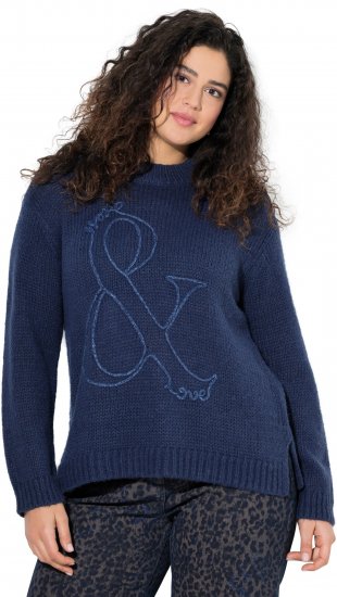 Ulla Popken Textured Glitter Embroidery Oversized Sweater Ink Blue - Felpe & felpe con cappuccio - 