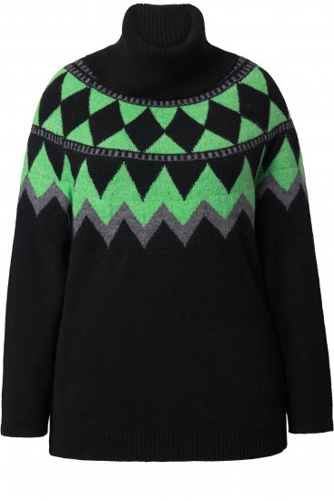 Ulla Popken Neon Alpine Pattern Long Sleeve Turtleneck Sweater Apple Green - Felpe & felpe con cappuccio - 