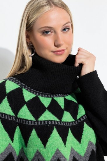 Ulla Popken Neon Alpine Pattern Long Sleeve Turtleneck Sweater Apple Green - Felpe & felpe con cappuccio - Felpe, Hoodie e Maglieria Calda