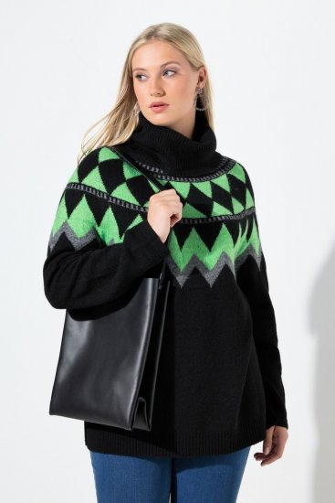 Ulla Popken Neon Alpine Pattern Long Sleeve Turtleneck Sweater Apple Green - Felpe & felpe con cappuccio - Felpe, Hoodie e Maglieria Calda