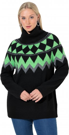 Ulla Popken Neon Alpine Pattern Long Sleeve Turtleneck Sweater Apple Green - Felpe & felpe con cappuccio - 