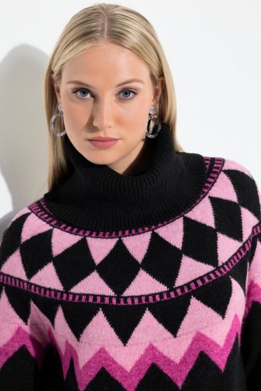 Ulla Popken Neon Alpine Pattern Long Sleeve Turtleneck Sweater Light Pink - Felpe & felpe con cappuccio - Felpe, Hoodie e Maglieria Calda