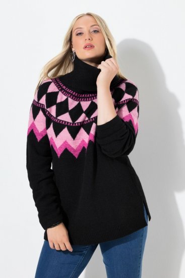 Ulla Popken Neon Alpine Pattern Long Sleeve Turtleneck Sweater Light Pink - Felpe & felpe con cappuccio - Felpe, Hoodie e Maglieria Calda