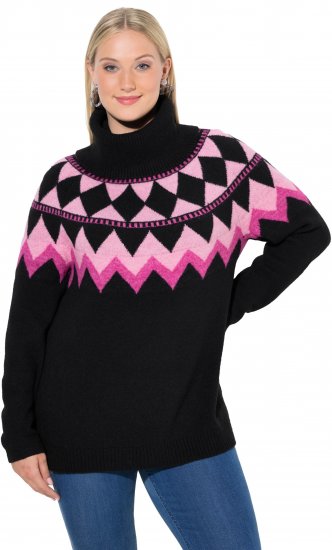 Ulla Popken Neon Alpine Pattern Long Sleeve Turtleneck Sweater Light Pink - Felpe & felpe con cappuccio - 