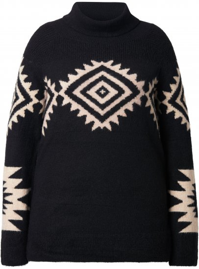 Ulla Popken Aztec Pattern Turtleneck Sweater Black - Felpe & felpe con cappuccio - Felpe, Hoodie e Maglieria Calda